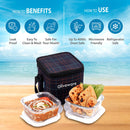 SOPL-OLIVEWARE Feast Glassware Square Lunchbox, Borosilicate Glass Containers, Microwave Safe & Leak Proof, 2 Containers with BPA Free Lids (320ml) Each - Blue