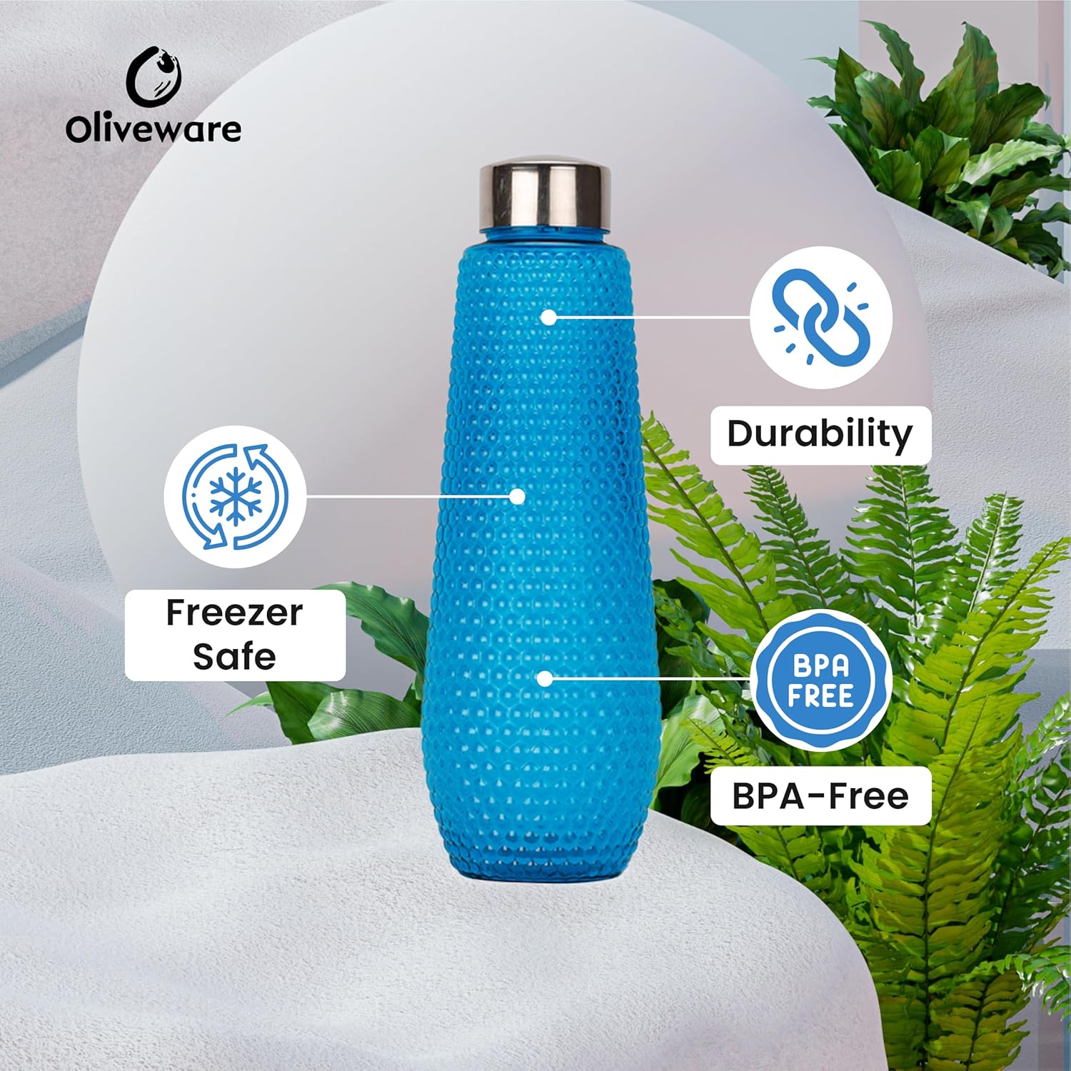 oliveware Corn Water Bottle with Round Cap | 1000 Ml | BPA Free & Sturdy | Blue | Pack of 3