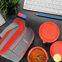oliveware Sopl-Oliveware Boss Stainless Steel Lunch Box, Microwave Safe & Leak Proof, 3 Ineer Steel Containers With Bpa Free Airtight Lids (290 Ml, 450 Ml, 600 Ml), Fabric Bag - Red