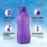 oliveware Jumbo 2 Litre Water Bottle, 100% Leak Proof, BPA Free Premium Plastic Bottle, for Home, Office & Gym, Sturdy with Holder, Pack of 6 (Voilet)