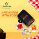 SOPL-OLIVEWARE Pablo Glassware Lunchbox, Napkin & Steel Spoon, Borosilicate Glass & Microwave Proof, 3 Container (320ml), Safety Lock Airtight Square Tiffin Storage Container- Blk_Org