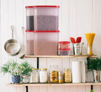 Oliveware Modular Storage Containers, BPA Free, For Pulses, Rice, Dal, Atta & Flour, Set of 6 (4x1800ml, 2x180ml) - Red