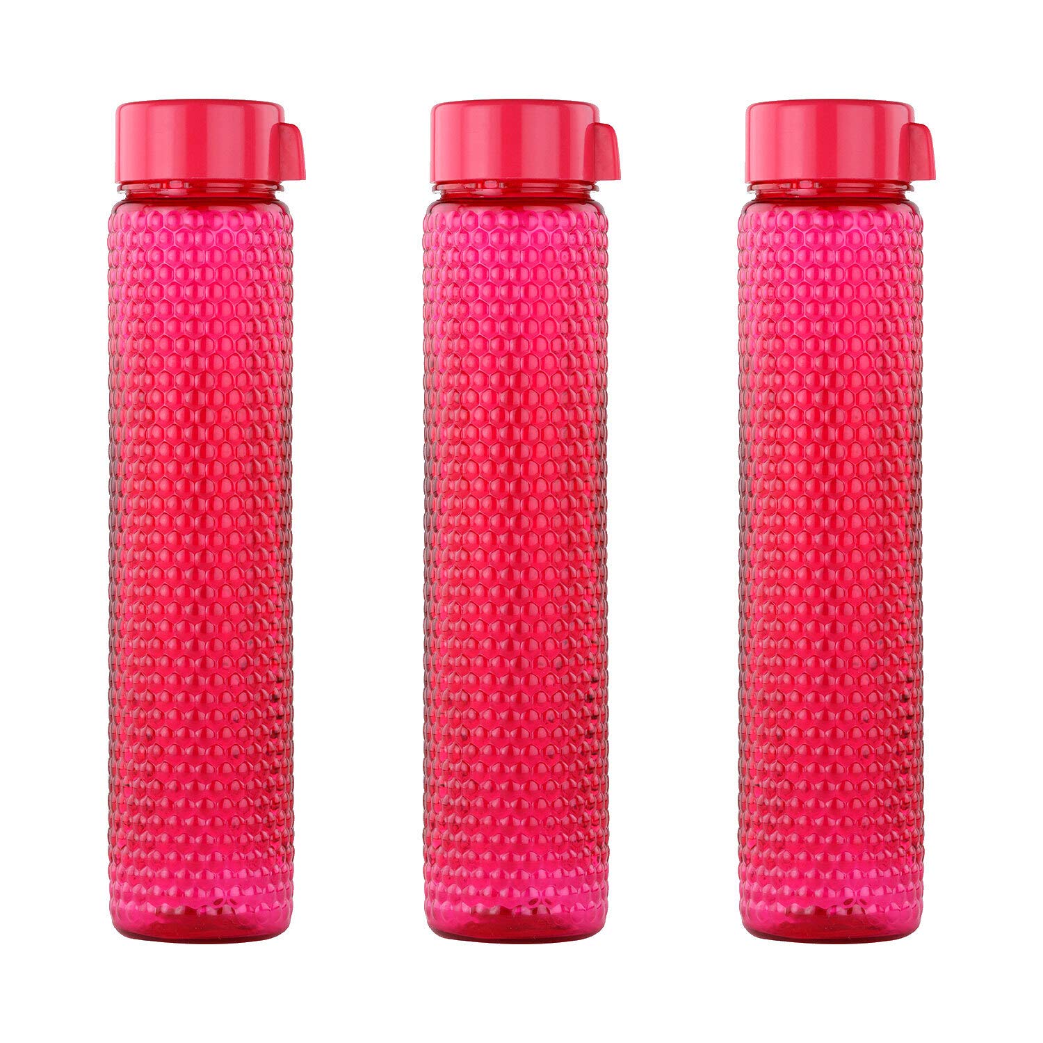 Oliveware Honey Comb Premium PET Water Bottle, Better Grip, 400 ml Capacity, BPA Free & Leak Proof, for Home & Office Use, Set of 3 (Pink)