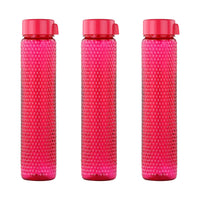 Oliveware Honey Comb Premium PET Water Bottle, Better Grip, 400 ml Capacity, BPA Free & Leak Proof, for Home & Office Use, Set of 3 (Pink)