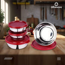 oliveware Elegant Combo Storage Containers, 100% Leak Proof and Dishwasher Safe, 4 Stainless Steel Containers with BPA Free Lid (2x450ml & 2x250ml) - Red