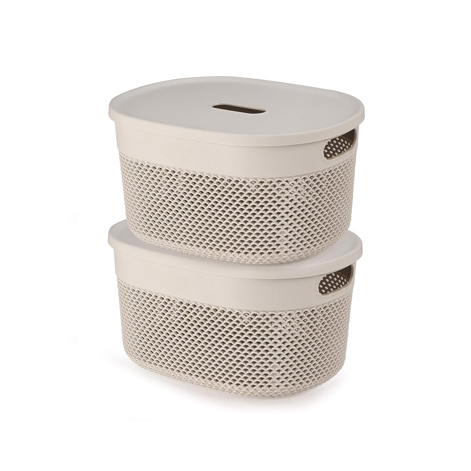 SOPL- Oliveware (logo) with Device Bingo Basket Stackable Storage Organiser With Lids For Clothes & Toys, BPA Free Plastic, Set of 2 Big - 5.2L Each(Grey)