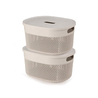 SOPL- Oliveware (logo) with Device Bingo Basket Stackable Storage Organiser With Lids For Clothes & Toys, BPA Free Plastic, Set of 2 Big - 5.2L Each(Grey)