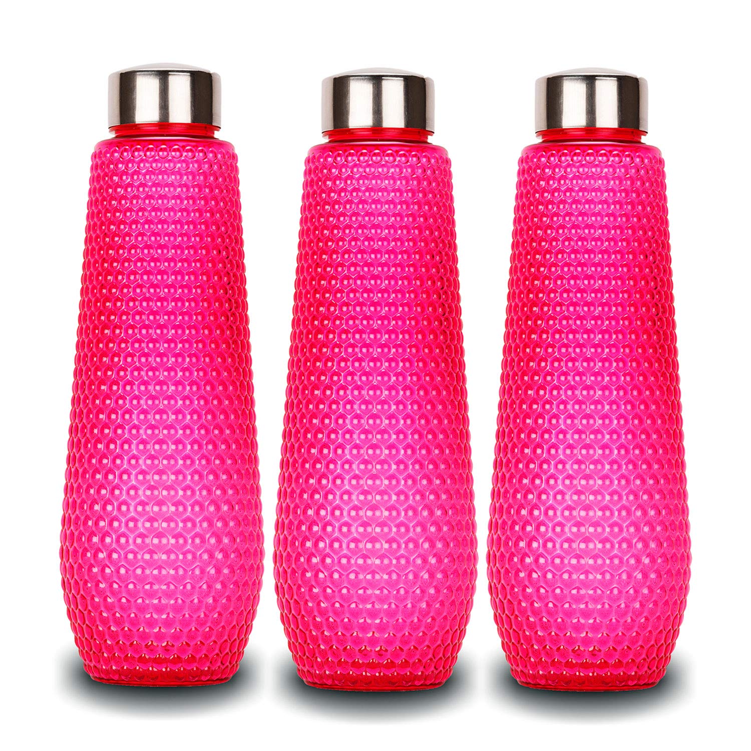 oliveware Corn Water Bottle with Round Cap, BPA Free & 100% Leak Proof, 1 Litre Capacity, Better Grip, Sturdy, Pink, Pack of 3