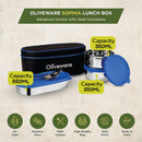 SOPL-OLIVEWARE Sophia Stainless Steel Lunch Box, Spoon & Fork, 100% Leak Proof, 3 Container with BPA Free Lid (350ml, 350ml, 550ml), Insulated Fabric Bag - Blue