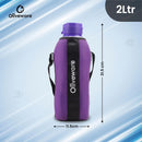 SOPL-OLIVEWARE Jumbo Water Bottle With Washable Carry Sleeve, Shoulder Strap, 2 Litre Bottle, BPA Free & Leak Proof, Fits in Fridge, Pack of 2 - Voilet