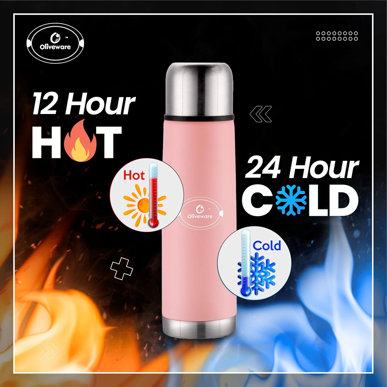 SOPL-OLIVEWARE Spyker Vacuum Double Wall Flask Bottle, Stainless Steel (500ml), Hot & Cold, Insulated Bottle, Fit for Indoor & Outdoors - Pink