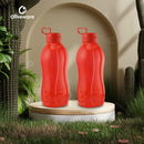oliveware Jumbo 2 Litre Water Bottle, 100% Leak Proof, BPA Free Premium Plastic Bottle, for Home, Office & Gym, Sturdy with Holder, Pack of 2 (Red)