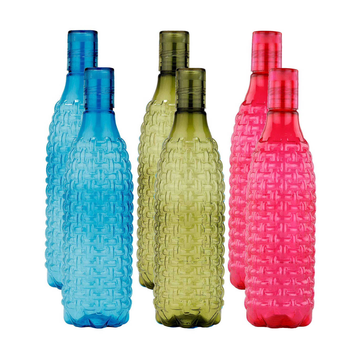 oliveware Premium Plastic Water Bottle, 1L, Set of 6, Multicolour