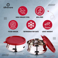 oliveware SOPL (logo) with Device Wonder Stainless Steel Containers, Leak Proof & Spill Proof, Dishwasher Safe, Set of 2 (450ml) Each - Red
