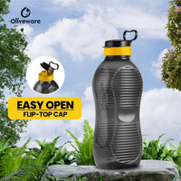Oliveware King 2 Litre Water Bottle | For Home, Office & Gym | 2000 ML Jumbo Size | Sturdy with Holder | BPA Free Premium Bottle | Best Big 2L Bottle - Black Yellow
