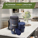 SOPL-OLIVEWARE Amber Lunch Box, Microwave Safe & Leak Proof, 3 Inside Steel Containers with BPA Free Lids (2 * 450ml & 600ml), Fabric Bag - Blue