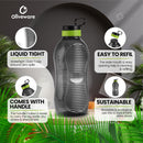 oliveware King Premium Plastic Water Bottle, Sturdy with Holder, Better Grip, BPA Free with 100% Leak Proof, 2 Litre Bottle, Set of 1 - (Black_Green)