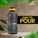 Oliveware King 2 Litre Water Bottle | For Home, Office & Gym | 2000 ML Jumbo Size | Sturdy with Holder | BPA Free Premium Bottle | Best Big 2L Bottle - Black Yellow