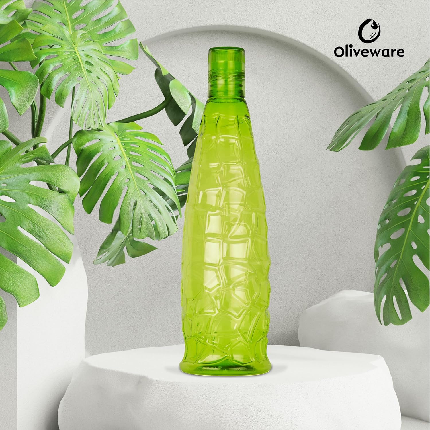 oliveware Stunning Range Premium PET Water Bottle With Better Grip, BPA Free & 100% Leak Proof, 1 Litre Bottle, For Home & Office Use, Pack of 3 - Green