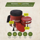 SOPL-OLIVEWARE Bliss Lunch Box, 100% Leak Proof, 3 Stainless Steel Containers with BPA Free Airtight Lids (300 ml, 450 ml, 600 ml), Fabric Bag - Red