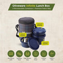 SOPL-OLIVEWARE Infinite Lunch Box, Microwave Safe & Leak Proof, 3 Inside Steel Containers with BPA Free Lids (290ml, 450ml & 600ml), Fabric Bag - Blue
