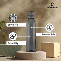 Oliveware Premium Plastic Water Bottle, 1L, Set of 3, Grey