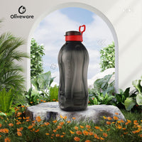 oliveware Jumbo 2 Litre Water Bottle, 100% Leak Proof, BPA Free Premium Plastic Bottle, for Home & Office, Sturdy with Holder, Pack of 1 - (Black_Red)