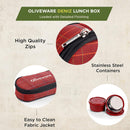 SOPL-OLIVEWARE Deniz Lunch Box, 2 Stainless Steel Containers (450 ml Each), Leak Proof & Microwave Safe, Insulated Fabric Bag, Full Meal & Easy to Carry (Red)