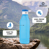 oliveware Triangular Range Premium PET Water Bottle, BPA Free & Leak Proof, 1 Litre Bottle, Better Grip, for Home & Office Use, Set of 3 (Blue)