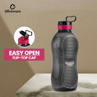 Oliveware King 2 Litre Water Bottle | For Home, Office & Gym | 2000 ML Jumbo Size | Sturdy with Holder | BPA Free Premium Bottle | Best Big 2L Bottle - Black Pink