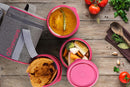 Oliveware Monarch Lunch Box, Microwave Safe & Leak Proof, 3 Inside Steel Containers with BPA Free Airtight Lids (290ml, 450ml & 450ml), Fabric Bag - Pink