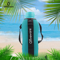 SOPL-OLIVEWARE Jumbo Water Bottle With Washable Carry Sleeve, Shoulder Strap, 2 Litre Bottle, BPA Free & Leak Proof, Fits in Fridge, Pack of 2 - Blue