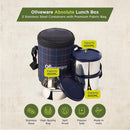 SOPL-OLIVEWARE Absolute Lunch Box, 100% Leak Proof, 3 Stainless Steel Containers with BPA Free Lids (2 * 600ml & 450ml), Fabric Bag - Blue