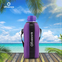 SOPL-OLIVEWARE Jumbo Water Bottle With Washable Carry Sleeve, Shoulder Strap, 2 Litre Bottle, BPA Free & Leak Proof, Fits in Fridge, Pack of 2 - Voilet