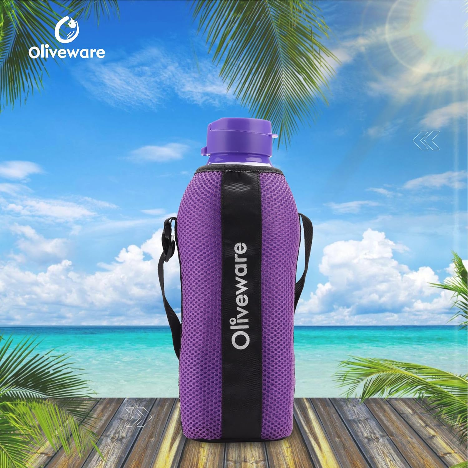 SOPL-OLIVEWARE Jumbo Water Bottle With Washable Carry Sleeve, Shoulder Strap, 2 Litre Bottle, BPA Free & Leak Proof, Fits in Fridge, Pack of 1 - Voilet