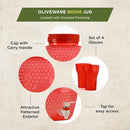 Oliveware Boom Jug | Red | 4000 ML Capacity | with a Set of 4 Glasses | BPA Free Premium Range | for Fridge - Home & Office