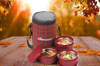 SOPL-OLIVEWARE Amber Lunch Box, Microwave Safe & Leak Proof, 3 Inside Steel Containers with BPA Free Lids (2 * 450ml & 600ml), Fabric Bag - Red