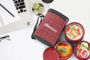 SOPL-OLIVEWARE Infinite Lunch Box, Microwave Safe & Leak Proof, 3 Inside Steel Containers with BPA Free Airtight Lids (290ml, 450ml & 600ml), Fabric Bag - Red