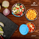SOPL-OLIVEWARE Tulip Storage Containers, Microwave Safe & Leak Proof, Store & Serve, 3 Stainless Steel Containers with BPA Free Airtight Lid (500ml,800ml & 1250) - Blue