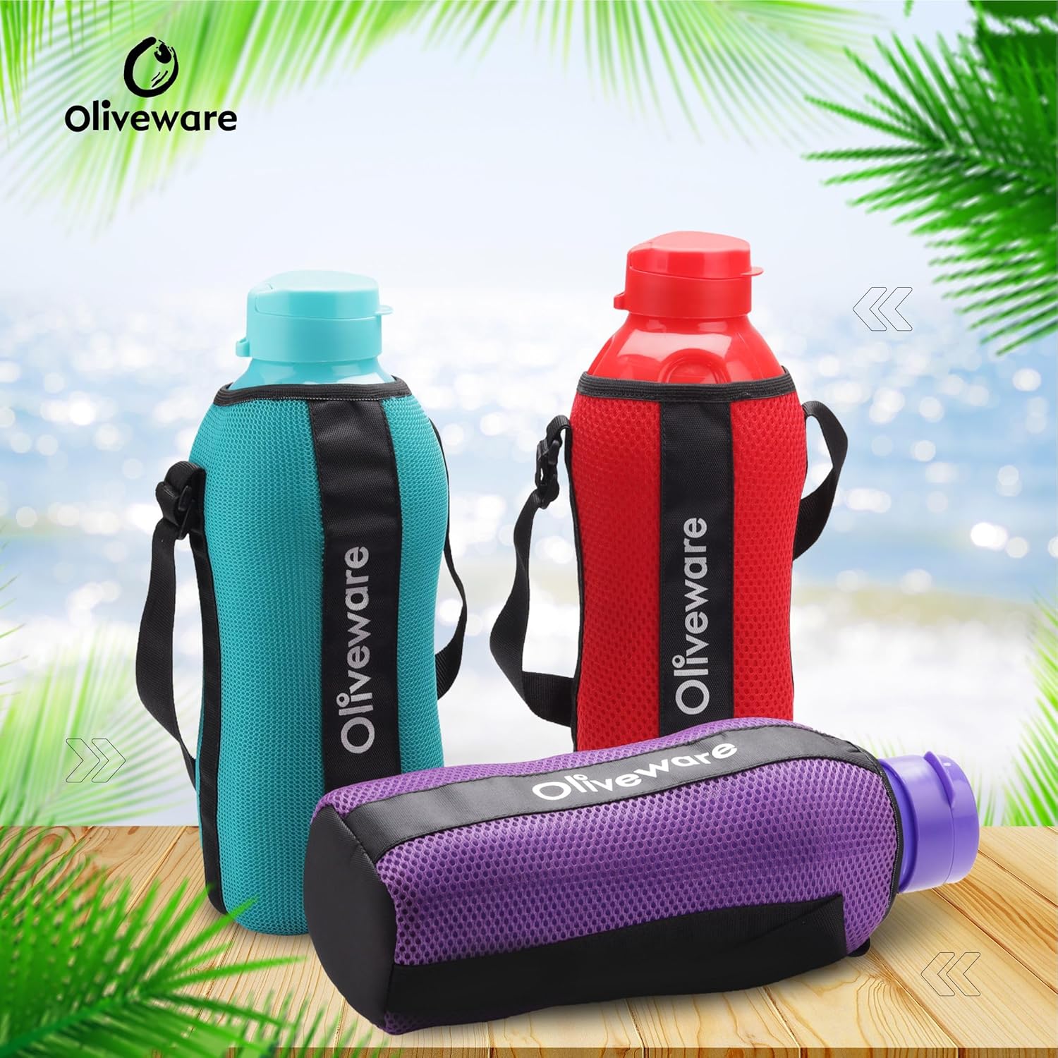 SOPL-OLIVEWARE Jumbo Water Bottle With Washable Carry Sleeve, Shoulder Strap, 2 Litre Bottle, BPA Free & Leak Proof, Fits in Fridge, Pack of 1 - Red