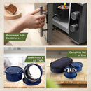 SOPL-OLIVEWARE Deniz Lunch Box, 2 Stainless Steel Containers (450 ml Each), Leak Proof & Microwave Safe, Insulated Fabric Bag, Full Meal & Easy to Carry (Blue)