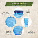 Oliveware Boom Jug | Blue | 4000 ML Capacity | with a Set of 4 Glasses | BPA Free Premium Range | for Fridge - Home & Office