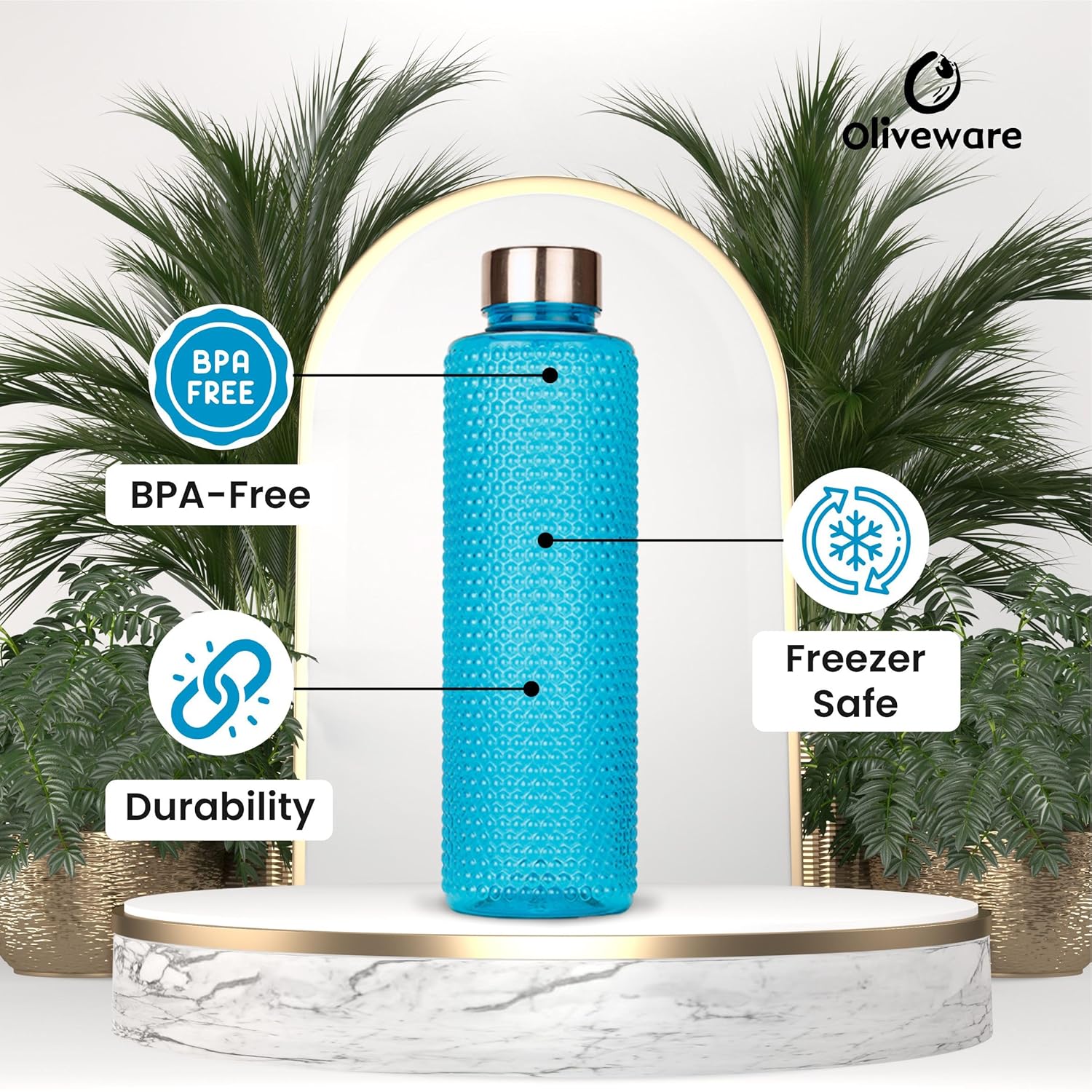 Oliveware Premium PET Water Bottle | Birdseye Range | 1 Litre Bottle | Better Grip | 1000 Ml Capacity | for Home & Office Use (Blue, 3)