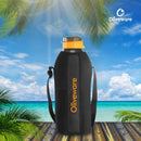 Oliveware Jumbo Water Bottle with Washable Carry Sleeve Shoulder Strap Bag, BPA Free & Leak Proof, Stretchable Sleeve Fits in Fridge (Black - Yellow, 2 L)