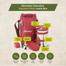 SOPL-OLIVEWARE Executive Lunch Box, 100% Leak Proof, 4 Stainless Steel Containers with BPA Free Lids (2x300ml & 2x600ml), Plastic Pickle Box (130ml), Steel Cutlery, Fabric Bag - Red