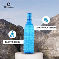 Oliveware Sira Premium PET Water Bottle, 1 Litre Bottle, Better Grip, BPA Free & Leak Proof, for Home & Office Use, Set of 6 (Blue)