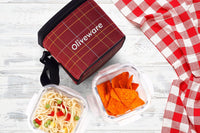 SOPL-OLIVEWARE Feast Glassware Square Lunchbox, Borosilicate Glass Containers, Microwave Safe & Leak Proof, 2 Containers with BPA Free Lids (320ml) Each - Red