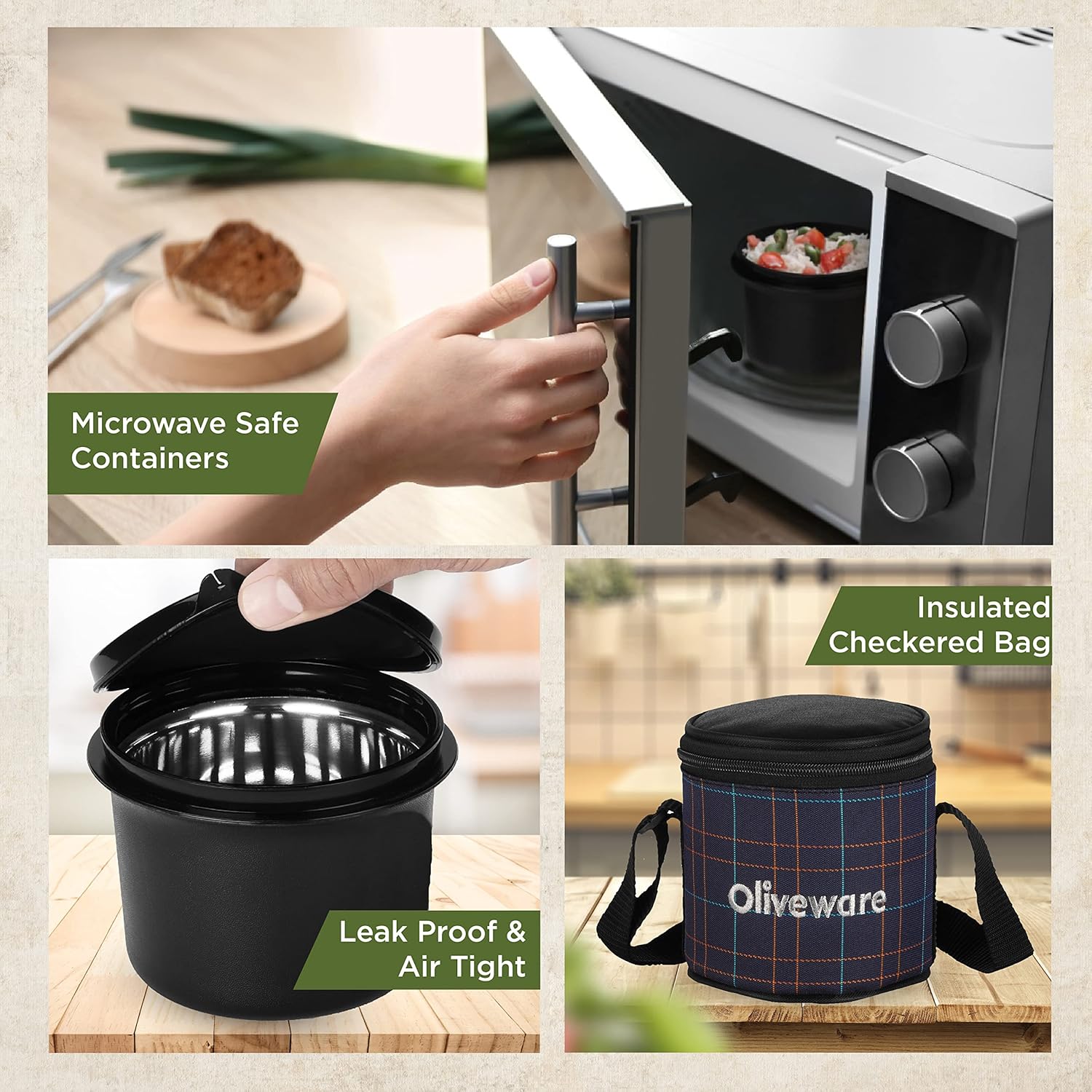 SOPL-OLIVEWARE Cleo Lunch Box, Microwave Safe & Leak Proof, 2 Inside Steel Containers with BPA Free Airtight Lids (450ml & 600ml), with Fabric Bag - Blue