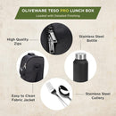 SOPL-OLIVEWARE Teso Pro Lunch Box With Steel Cutlery,3 Microwave Safe Inner Steel Containers With Bpa Free Lids(290Ml,450Ml&600Ml)Plastic Pickle Box(130Ml)Steel Water Bottle(750Ml)-Black,600 ML