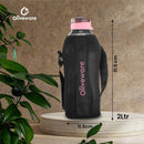 oliveware SOPL Jumbo Water Bottle With Washable Carry Sleeve, Shoulder Strap, 2 Litre Bottle, BPA Free & Leak Proof, Fits in Fridge, Pack of 1 (Black_Pink)